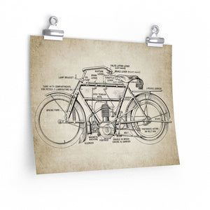 Early Motorcycle Diagram Poster