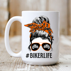 Biker Life Messy Bun (Orange) Mug 15oz