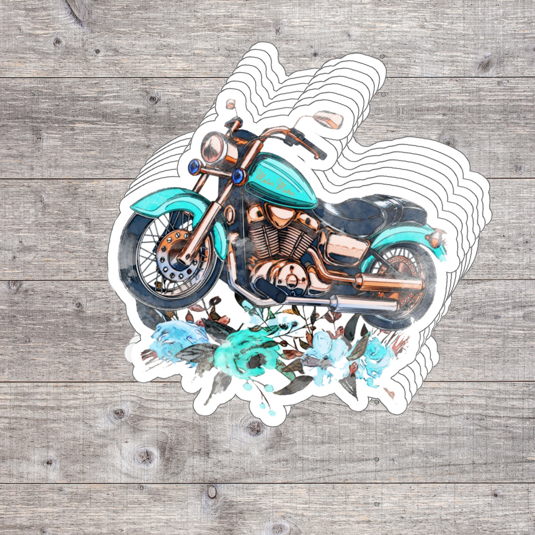 Blue Floral Biker Sticker