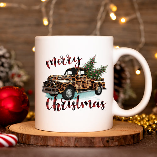 Merry Christmas Leopard Truck Mug 11oz