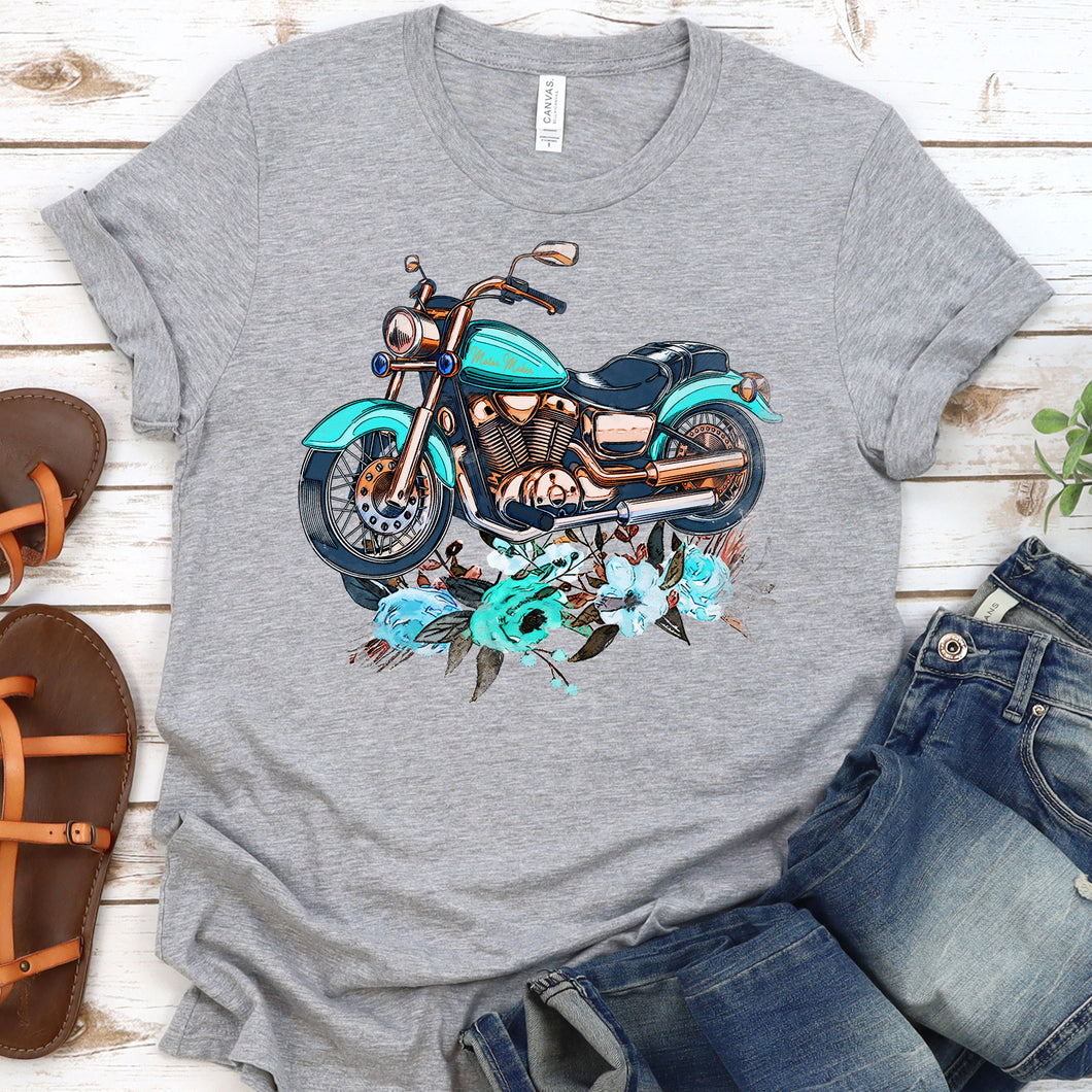 Blue Floral Biker Tee